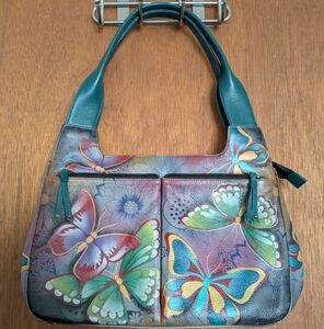 Anuschka Leather Shoulder Bag/Purse.  Hand Painted, Size Medium.  Used Once.